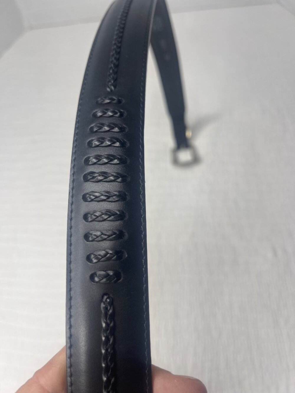 Oynx Brighton Salina Taper Belt Men 42 Black Silver Tone Hardware Braided Leathe - Picture 6 of 7